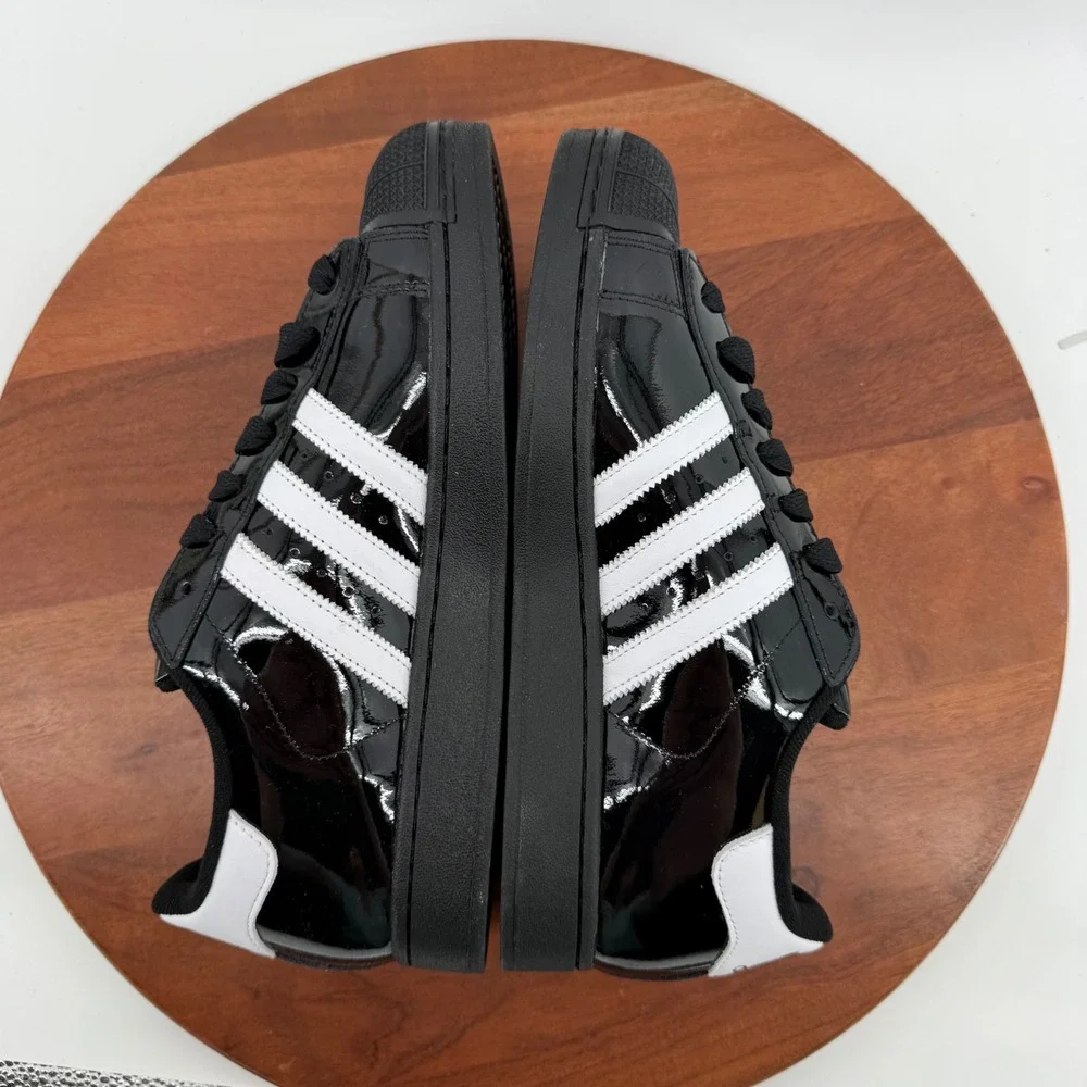 Adidas Superstar II Black White Patent Leather Shell Toe Sneakers Men 10/Wmn 11